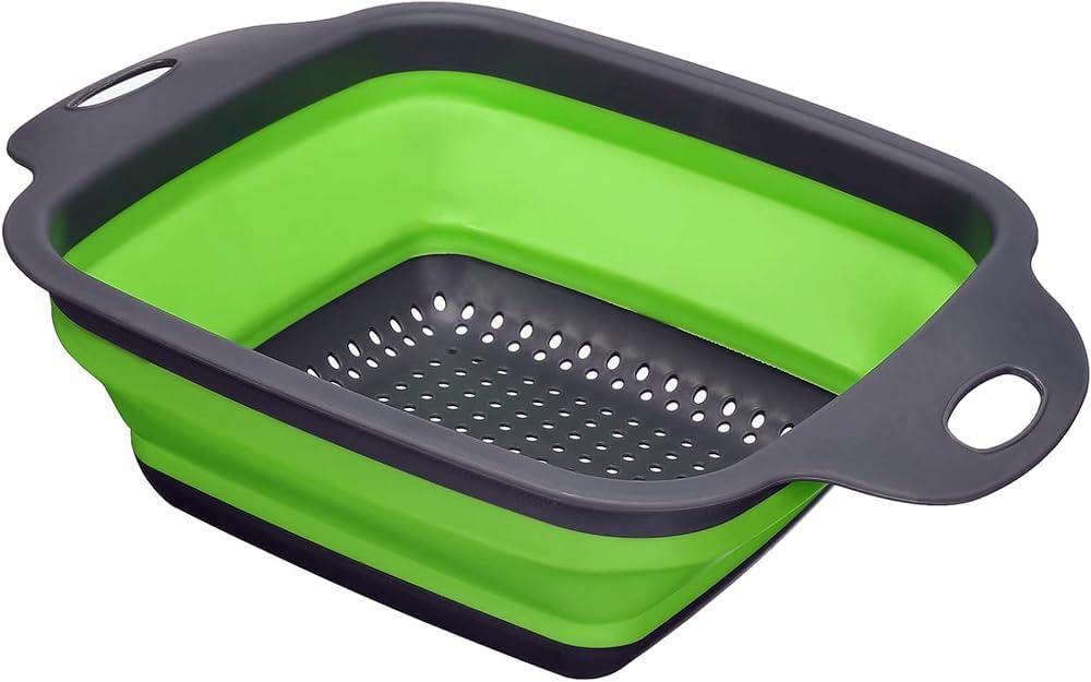 Collapsible Silicone Colander Strainer - Round - Green and Gray