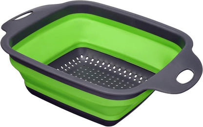 Collapsible Silicone Colander Strainer - Round - Green and Gray