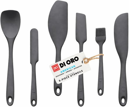 All New DI ORO 6-Piece Silicone Spatula Set - Rubber Kitchen Utensils for Baking, Cooking & Mixing - Heat-Resistant 600°F BPA Free Spatulas for Nonstick Cookware - Dishwasher Safe (Black)