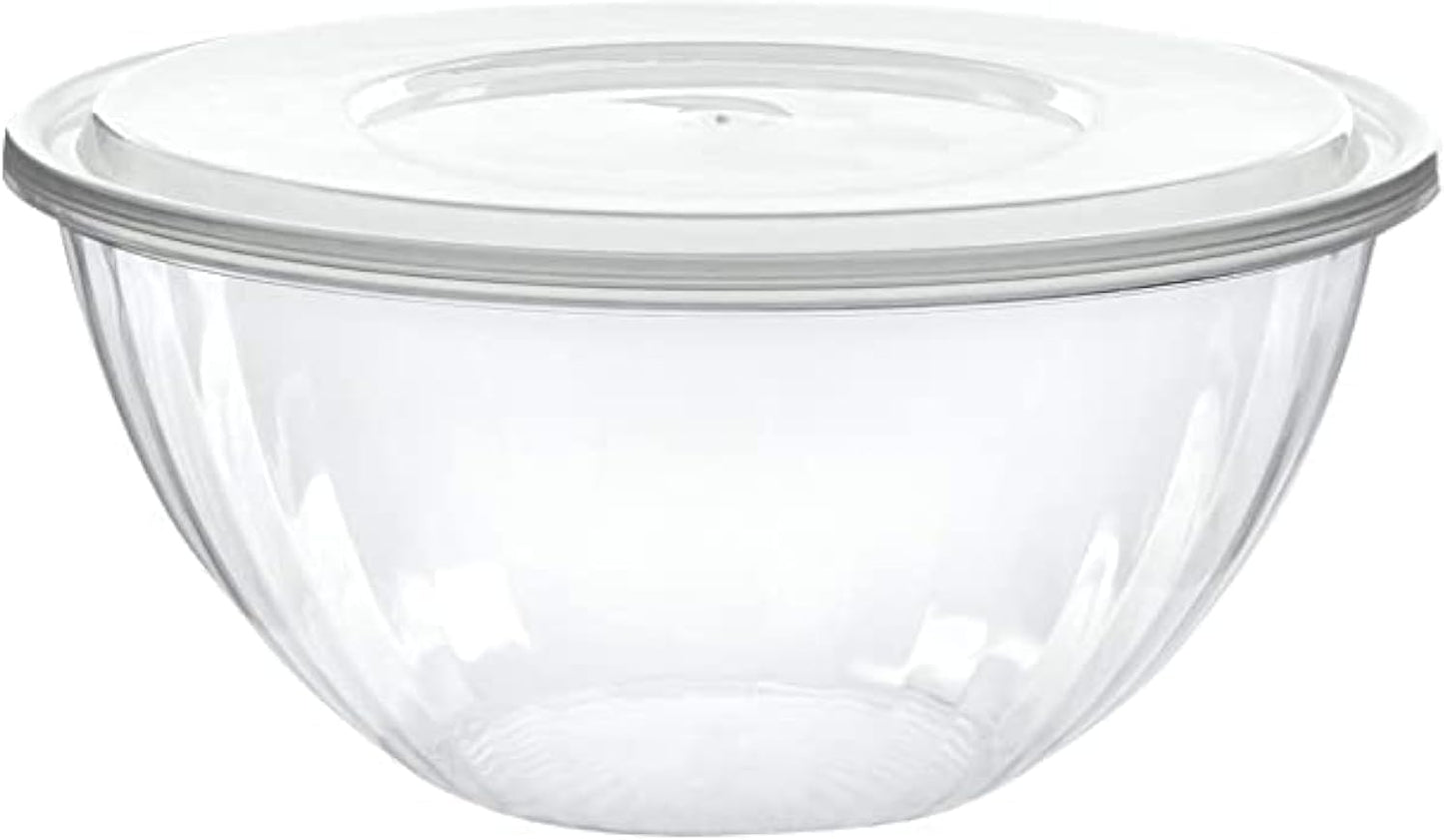 PLASTICPRO Disposable 48 Ounce Round Crystal Clear Plastic Serving Bowls With Lids, Party Snack or Salad Bowl, Chip Bowls, Snack Bowls, Candy Dish, Salad Container Pack of 2