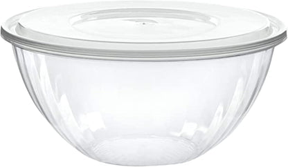 PLASTICPRO Disposable 48 Ounce Round Crystal Clear Plastic Serving Bowls With Lids, Party Snack or Salad Bowl, Chip Bowls, Snack Bowls, Candy Dish, Salad Container Pack of 2
