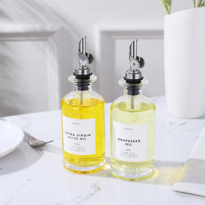 Molimoli - Premium Olive Oil Dispenser Bottles for Kitchen with Pourer - Oil and Vinegar Dispenser Set, Glass Dispenser for Kitchen, Dispenser Bottle of 350ml - Set of 2