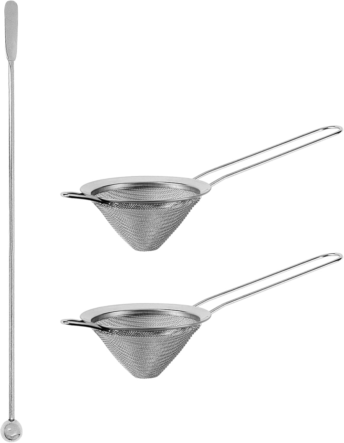 Cocktail Strainer Set, 2 Pack Stainless Steel Fine Mesh Bar Strainers with Muddler, 3.35 in Size, for Cocktails Tea Coffee Juice, Home Bar and Shaker Use