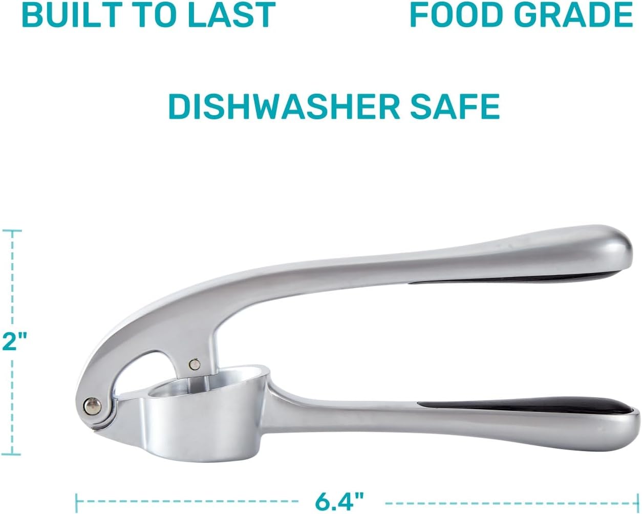 HiramWare Garlic Press, Premium Rust Proof Kitchen Garlic Mincer Crusher Squeezer with Ergonomic handle, Ginger Crusher with Good Grip, Easy to Clean, Dishwasher Safe