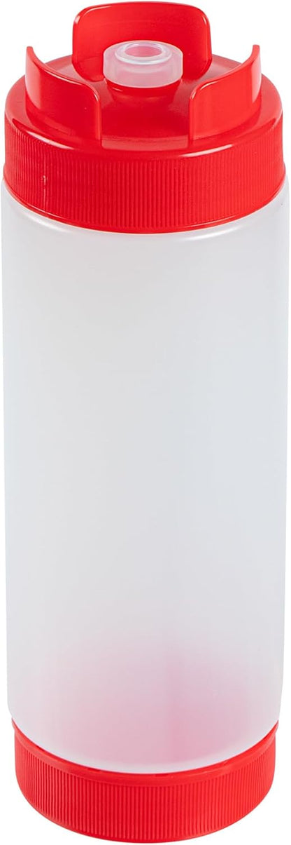 Restaurantware Plastic Squeeze Bottle 20 oz Refillable Condiment Bottle Large Valve Dishwashable Yellow Inverted Sauce Dispenser For Thick Condiments, Dressings, Batter, Sour Cream, And Syrups