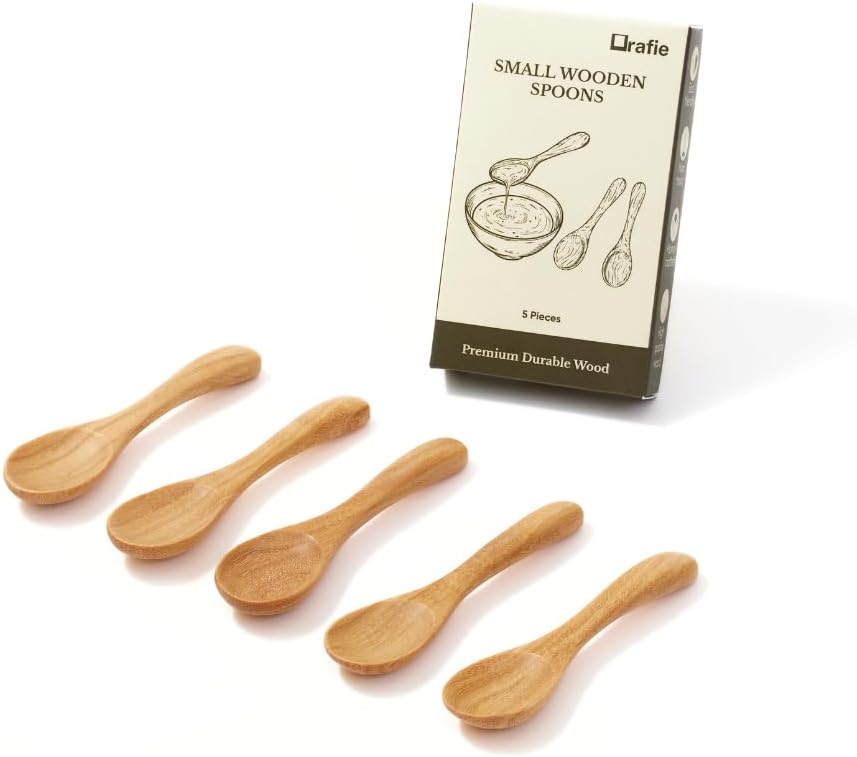 2.3 Inch Tiny Wooden Spoons (5 Pcs) Handmade Mini Spoon for Condiments, Sauces, Salt, Sugar, Spices, Dips, Seasonings, Herbs, Garnishes