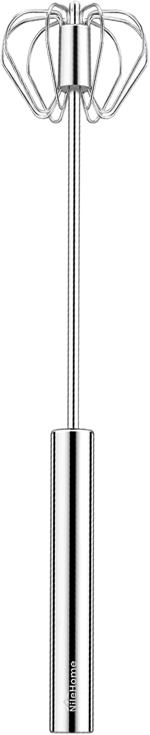 NileHome Stainless Steel Whisk 8" Hand Blender + 10" Semi-Automatic Rotary Kitchen Whisk Kitchen Wisk Wire Whisks for Cooking, Whisking, Blending, Beating, Stirring- 2 Pack...