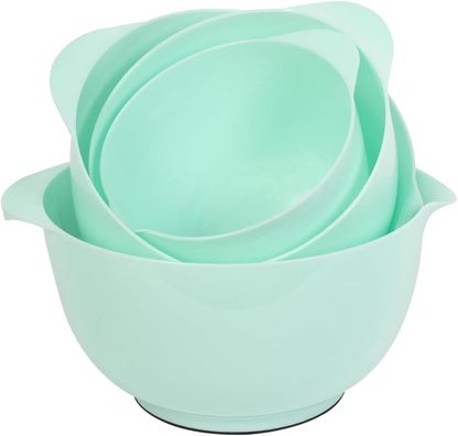 BoxedHome Nesting Plastic Mixing Bowl Set, 4 Piece Mixing Bowl Set with Pour Spouts, Size 1.7, 2.5, 3.5 and 4.5qt, for Prepping, Mixing, Baking, Cooking(2023 New Version, Pink)