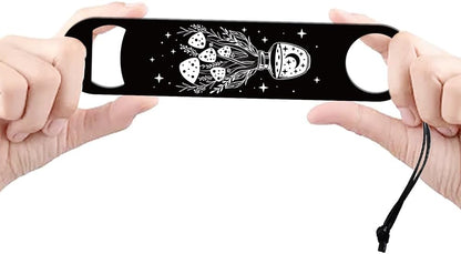 GLOBLELAND 7inch Lunar Phase and Mushrooms Art Stainless Steel Bottle Opener with PU Cord Bar Key for Bartender Beer Bottle Opener Flat Bar Bartender Openers Gift for Home Kitchen Bar Party