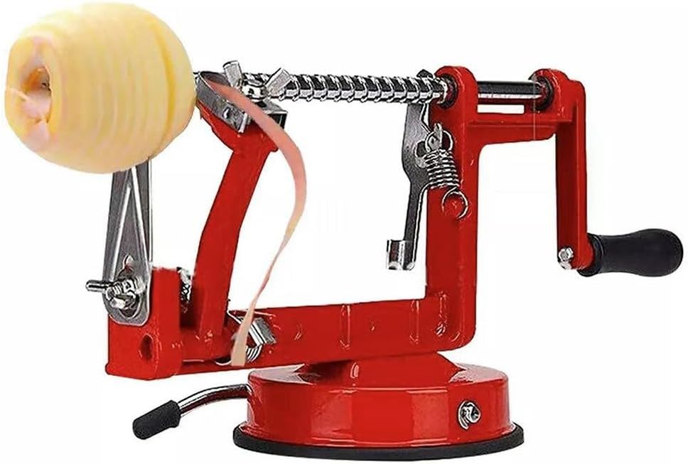 Apple Peeler Corer Slicer, Red, Manual Hand Crank, Suction Base, Plus Apple Corer Included Kitchen Tool
