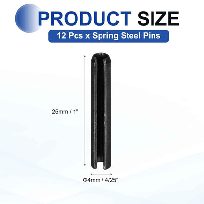 MECCANIXITY 25Pcs Slotted Split Roll Pins 1/2 Inch(12mm) Dia. 1-2/5 Inch(35mm) Length 65Mn Steel Spring Tension Expansion Dowels for Secure Fastening, Black - Colors B