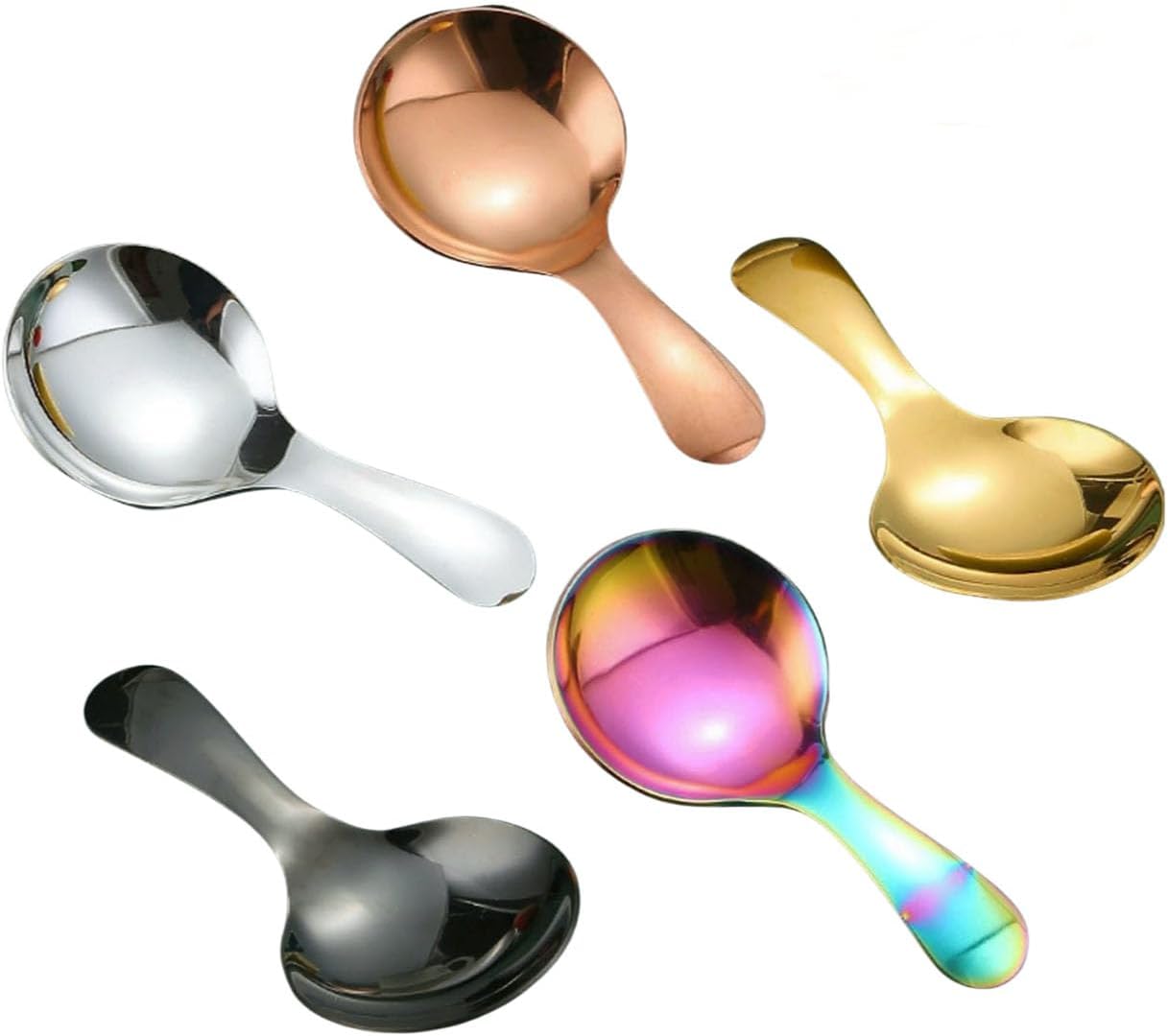 6 Pcs Stainless Steel Mini Spoon Short Handle Small Round Suitable For Dessert, Tea, Coffee, Cake, Sugar, Ice Cream Coffee Tea Spoon. (Silver A)