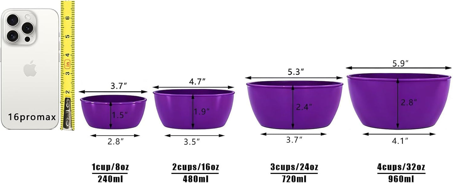 4-Piece Classic Plastic Prep Bowls with Lids, Nesting Plastic Small Mixing Bowl Set for Mixing, Baking, Prepping, Cooking and Serving Food, Microwave and Dishwasher Safe