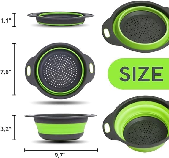 White Round Silicone Collapsible Colander – Silicone Round Kitchen Strainers with Plastic Handles Small Foldable Kitchen Strainer Perfect for Draining Pasta Vegetable and Fruit