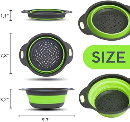 White Round Silicone Collapsible Colander – Silicone Round Kitchen Strainers with Plastic Handles Small Foldable Kitchen Strainer Perfect for Draining Pasta Vegetable and Fruit