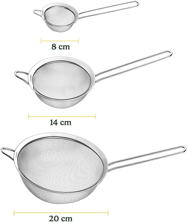 Cuisinart Mesh Strainers, 3 Count Stainless Steel Mesh Strainers for Kitchen, Fine Mesh Kitchen Strainer Set for Sifting, Straining & Cooking, Silver, CTG-00-3MS