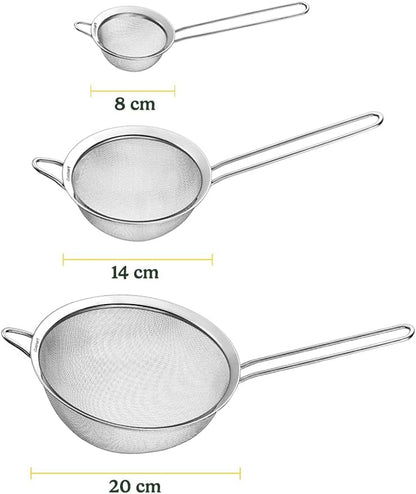Cuisinart Mesh Strainers, 3 Count Stainless Steel Mesh Strainers for Kitchen, Fine Mesh Kitchen Strainer Set for Sifting, Straining & Cooking, Silver, CTG-00-3MS