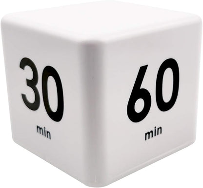 Feilifan Cube Timer, Productivity Cube Rotating Timer for Kitchen Studying Workout Classroom Kids ADHD 1-3-5-10 Minute Preset, White