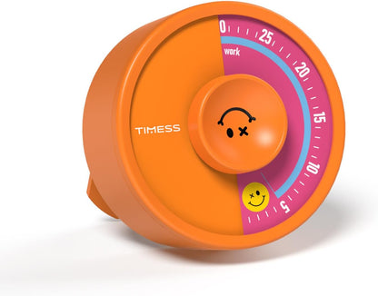 60-Minute Visual Timer, Twist to Set, Loud Battery-Powered Alarm, High-Visibility Rotary Countdown Dial for Kitchen, Work, Study & Time Management (Orange)