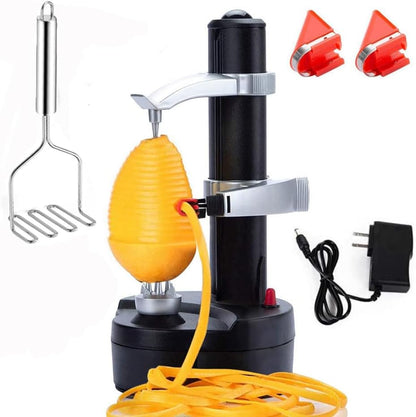 Electric Potato Peeler Automatic Potato Peeler Machine, Electric Peeler Fruits and Vegetables, Apple Peeling Machine for Kitchen [1 Adapter 2 Extra Blades] with Apple Corer (Black-C)