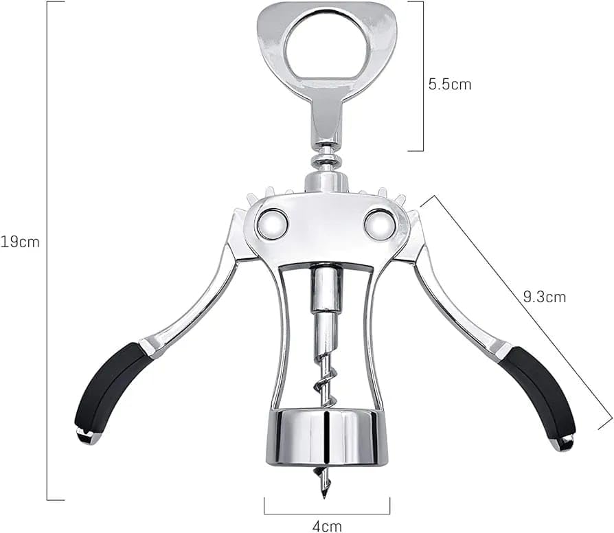 Professional Wing Corkscrew - Zinc Alloy Wine Opener with Non-Slip Silicone Handle - Multifunctional 2 in 1 for Red Wine and Beer Bottles - Ideal for Home Bars, 19 x 6 x 5.5 CM, Natural