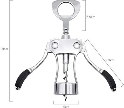 Professional Wing Corkscrew - Zinc Alloy Wine Opener with Non-Slip Silicone Handle - Multifunctional 2 in 1 for Red Wine and Beer Bottles - Ideal for Home Bars, 19 x 6 x 5.5 CM, Natural