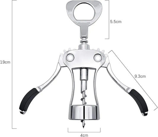 Professional Wing Corkscrew - Zinc Alloy Wine Opener with Non-Slip Silicone Handle - Multifunctional 2 in 1 for Red Wine and Beer Bottles - Ideal for Home Bars, 19 x 6 x 5.5 CM, Natural