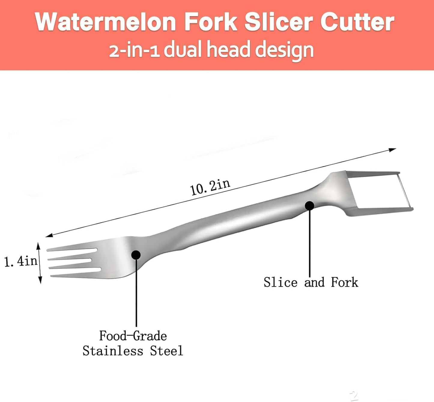 Watermelon Cutter, 2-in-1 Stainless Steel Fruit Cutter, Dual Head Watermelon Fork Slicer Tool, Summer Fruit Cutting Kitchen Gadget for Home (Round-2PCS)