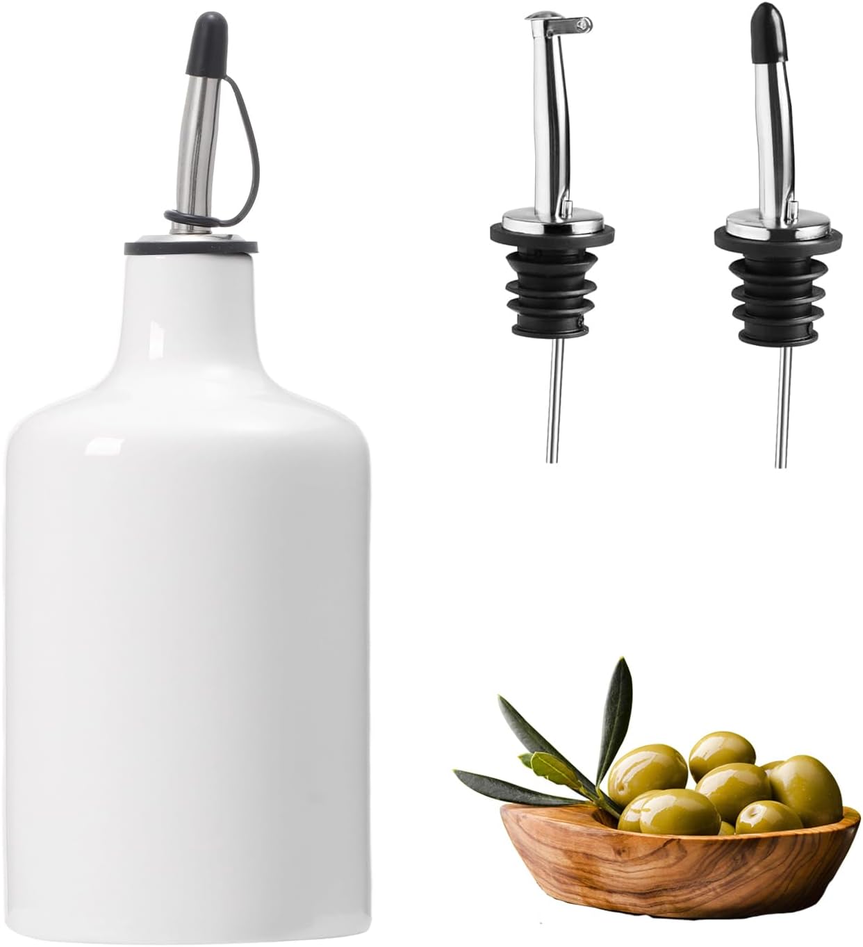 HOMCDALY Ceramic Olive Oil Dispenser Bottle, 16oz Oil Dispenser Bottle for Kitchen, Cooking Oil Dispenser, Kitchen Dispenser for Oil Vinegar Syrups(Black&Brown