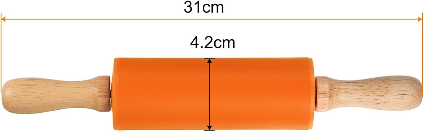 HARFINGTON Silicone Rolling Pins for Baking 12.2 Inch Non-Stick Silicone Surface Wooden Handle Rolling Pin Small Roller Playdough Rolling Pins for Fondant Kitchen Dough Pizza, Green