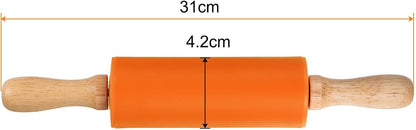 HARFINGTON Silicone Rolling Pins for Baking 12.2 Inch Non-Stick Silicone Surface Wooden Handle Rolling Pin Small Roller Playdough Rolling Pins for Fondant Kitchen Dough Pizza, Green