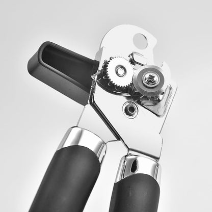 Can Opener Manual,Stainless Steel Smooth Edge Can Opener with Big Effort-Saving Knob, Soft Touch Handle, Built in Bottle Opener,Includes Complimentary Jar Opener