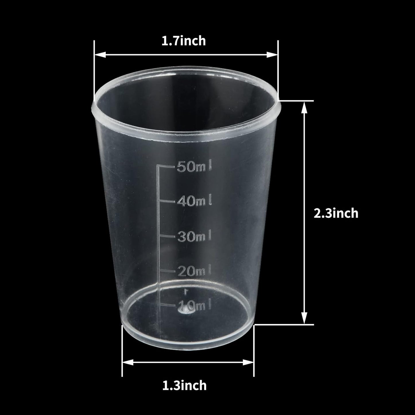 100Pcs 100ML Plastic Graduated Measuring Beaker Set, Clear Liquid Measuring Mixing Cups for Epoxy Resin, Liquid Container Beakers for Resin Epoxy Paint Food, Lab Use, Raised Graduations, Tapered Spout