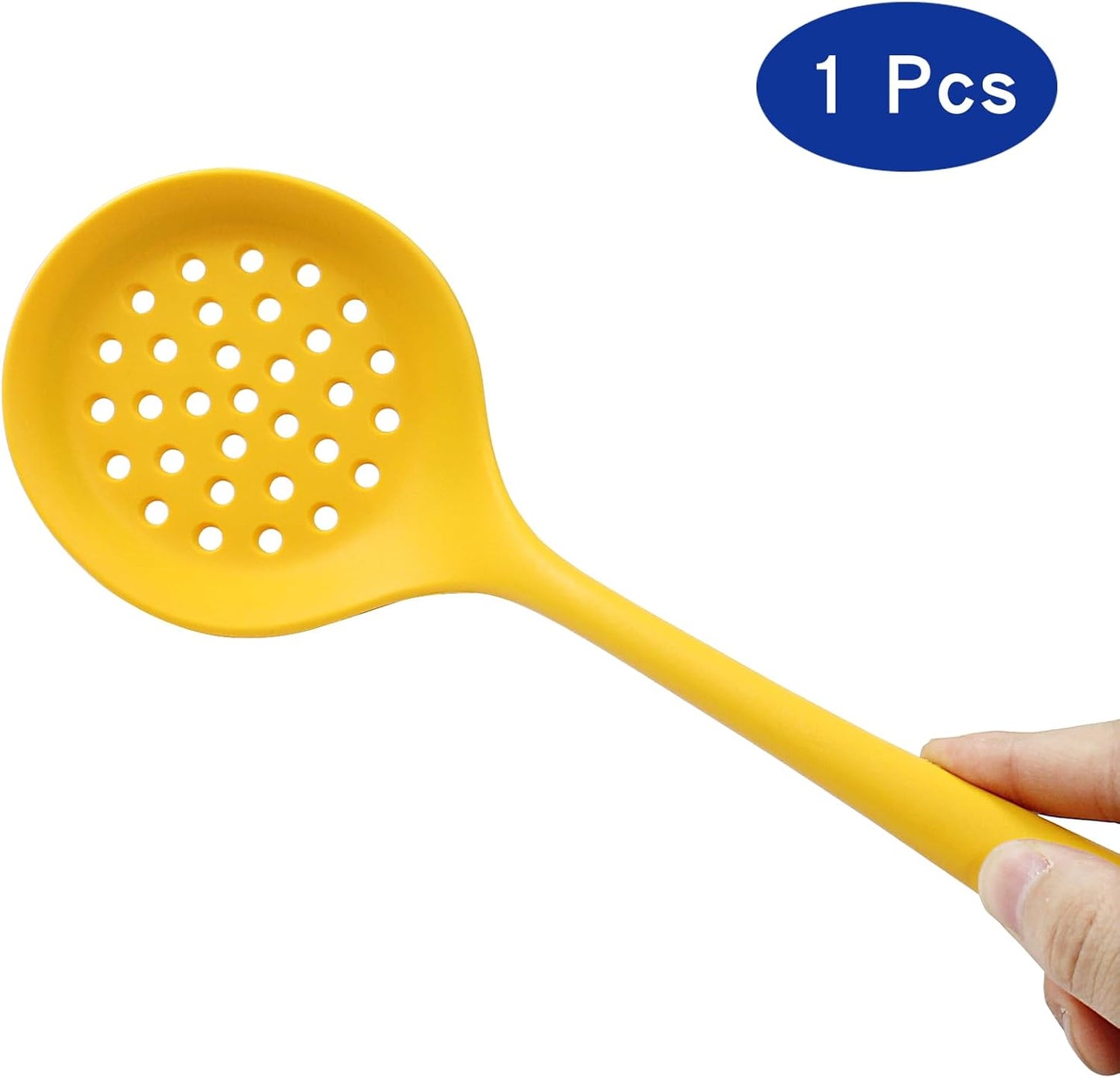 BokWin 1 Pcs Round Slotted Spoon Heat Resistant Silicone Strainer Spoon Non Stick Skimmer Spoon for Cooking Vegetable(Grey)