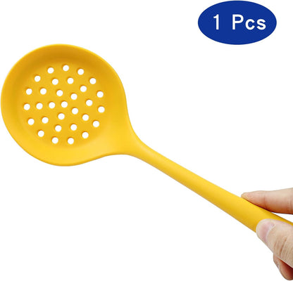 BokWin 1 Pcs Round Slotted Spoon Heat Resistant Silicone Strainer Spoon Non Stick Skimmer Spoon for Cooking Vegetable(Grey)