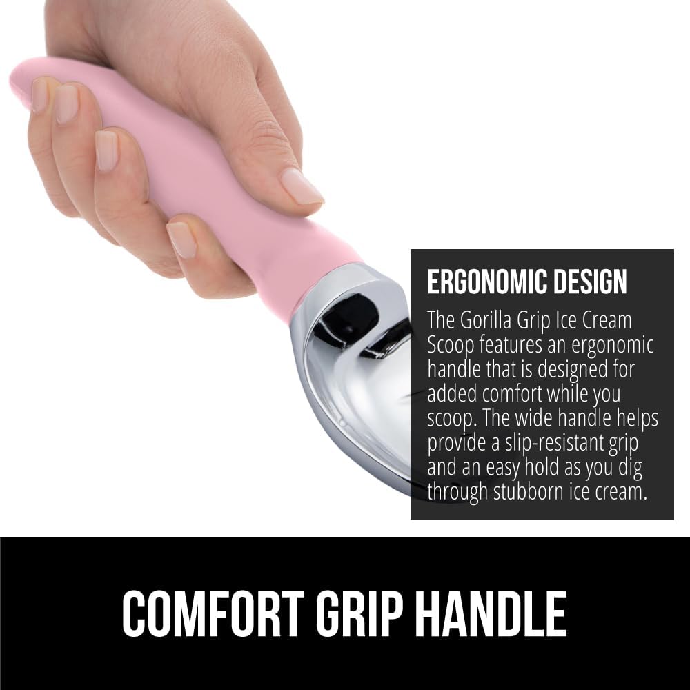GORILLA GRIP® Heavy Duty Ice Cream Scoop, BPA-Free, Dishwasher Safe, Comfortable Zinc Alloy Handle, Professional Scooper for Hard Gelato, Sorbet, Cookie Dough, Melon, Round Cones, Kitchen Tool, Blue
