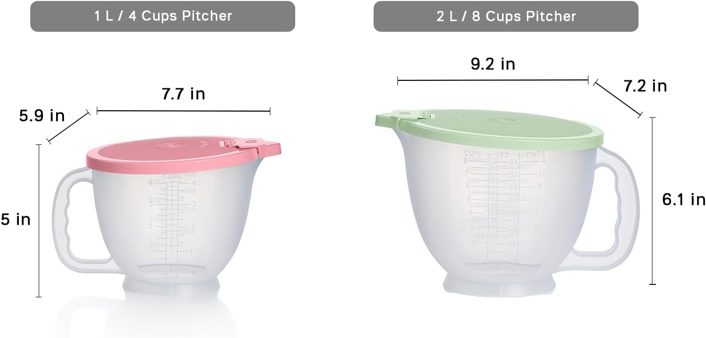 Tupperware Classic Mix-N-Store Pitcher Set in Mint Green and Candy Pink, Dishwasher Safe and BPA Free (2 Bowls, 2 Lids)
