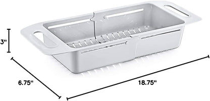 BOXUP Extendable Colander, Over The Sink Colander Strainer Vegetable/Fruit Colanders Strainer With Extendable Handles, Colander Strainer for Kitchen, 4.7 Quart (WHITE)