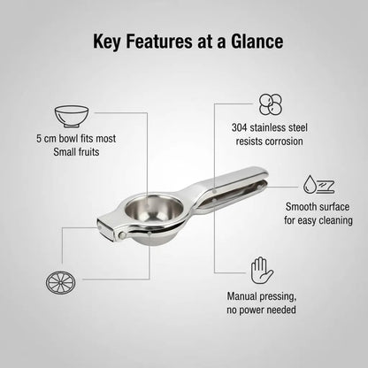 0019 XAUZIX Stainless Steel Manual Citrus Juicer – 5 cm Lemon Squeezer – Portable & Easy to Clean