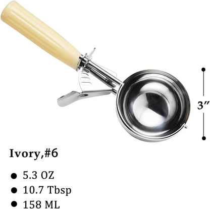 Saebye Portion Scoop - #8 (4 oz) - Disher, Large Ice Cream Scoop with Trigger, Cookie Scoop, Food Scoop, Muffin Scoop - Portion Control - 18/8 Stainless Steel, Grey Handle