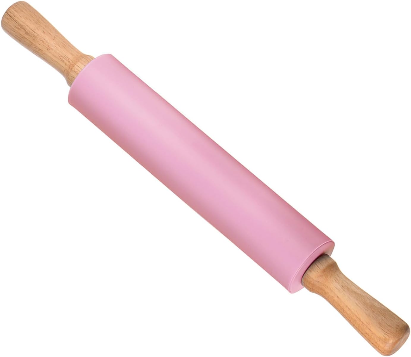 Silicone Rolling Pins, 17" Length, Silicone & Oak Non-Stick Ergonomic Wooden Handle Fondant Dough Roller Pink - (Applications: for Baking DIY Projects)