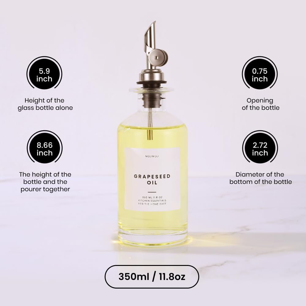 Molimoli - Premium Olive Oil Dispenser Bottles for Kitchen with Pourer - Oil and Vinegar Dispenser Set, Glass Dispenser for Kitchen, Dispenser Bottle of 350ml - Set of 2