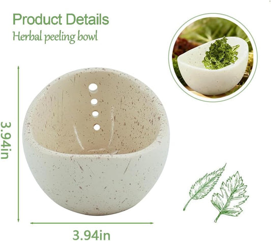 Herbal Peeling Bowl Pottery Herb Stripper Bowl Four-Slot Herb Peeler with Multiple Apertures for Separating Leaves and Stems from Various Plants (White)