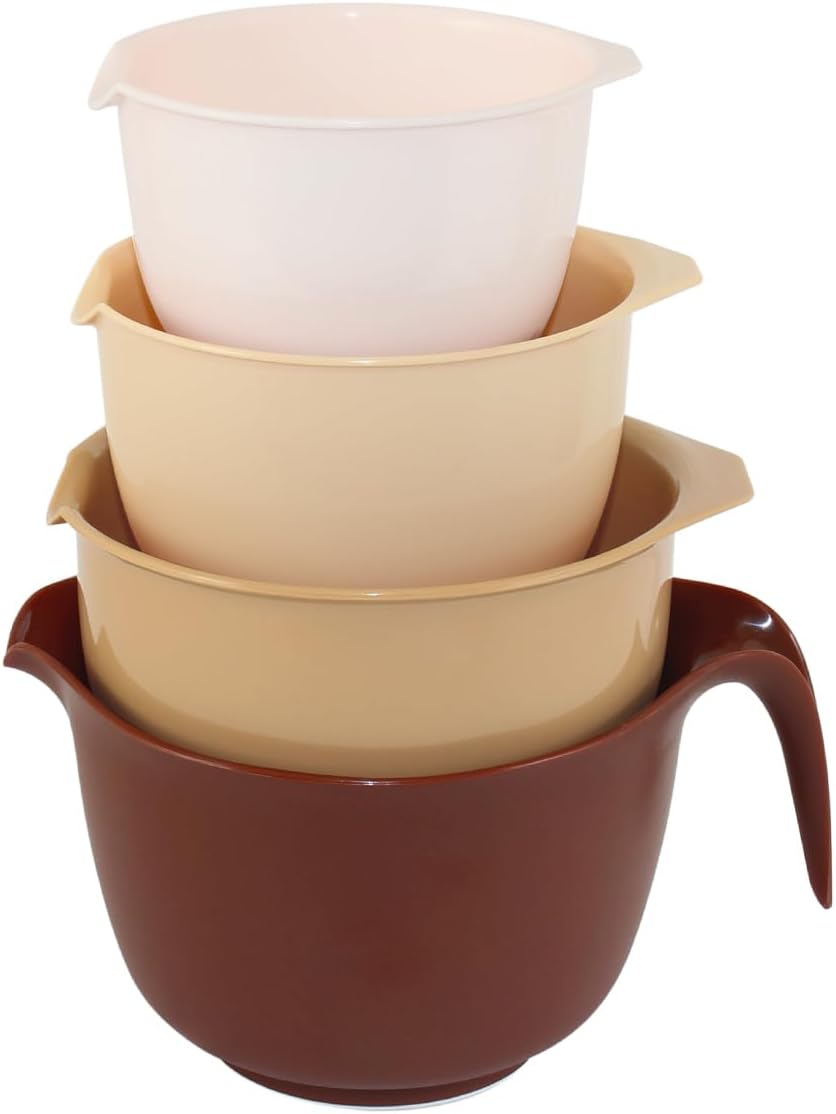 Glad Mixing Bowls with Pour Spout, Set of 4 - Nesting Plastic Bowls (1.2qt, 1.9qt, 2.8qt, and 3qt with Handle) - Non Slip Base, Dishwasher Safe Kitchen Cooking and Baking Supplies, Grey
