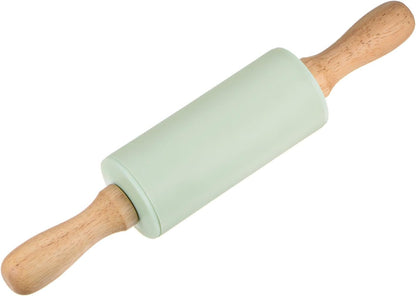 HARFINGTON Silicone Rolling Pins for Baking 12.2 Inch Non-Stick Silicone Surface Wooden Handle Rolling Pin Small Roller Playdough Rolling Pins for Fondant Kitchen Dough Pizza, Green
