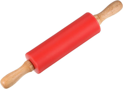 HARFINGTON Silicone Rolling Pins for Baking 12.2 Inch Non-Stick Silicone Surface Wooden Handle Rolling Pin Small Roller Playdough Rolling Pins for Fondant Kitchen Dough Pizza, Green