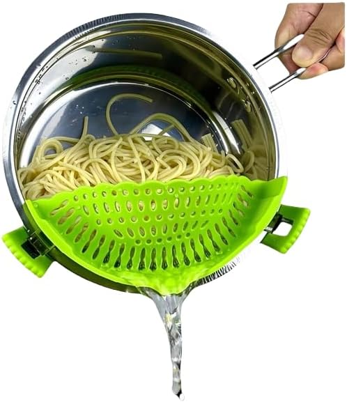 Clip On Strainer Silicone for All Pots and Pans, Pasta Strainer Clip on Food Strainer for Meat Vegetables Fruit Silicone Kitchen Colander (Grey)