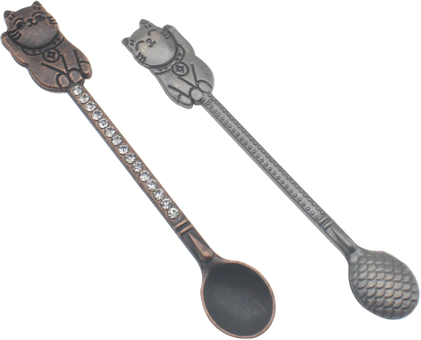 Mini Powder Medicine Scoop 2pcs Metal Shovel Spoon Shovel Scoop with Crystal for Bottle Home Supplies (Antique silver + Bronze)