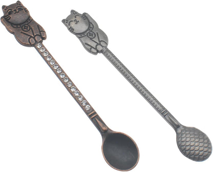 Mini Powder Medicine Scoop 2pcs Metal Shovel Spoon Shovel Scoop with Crystal for Bottle Home Supplies (Antique silver + Bronze)