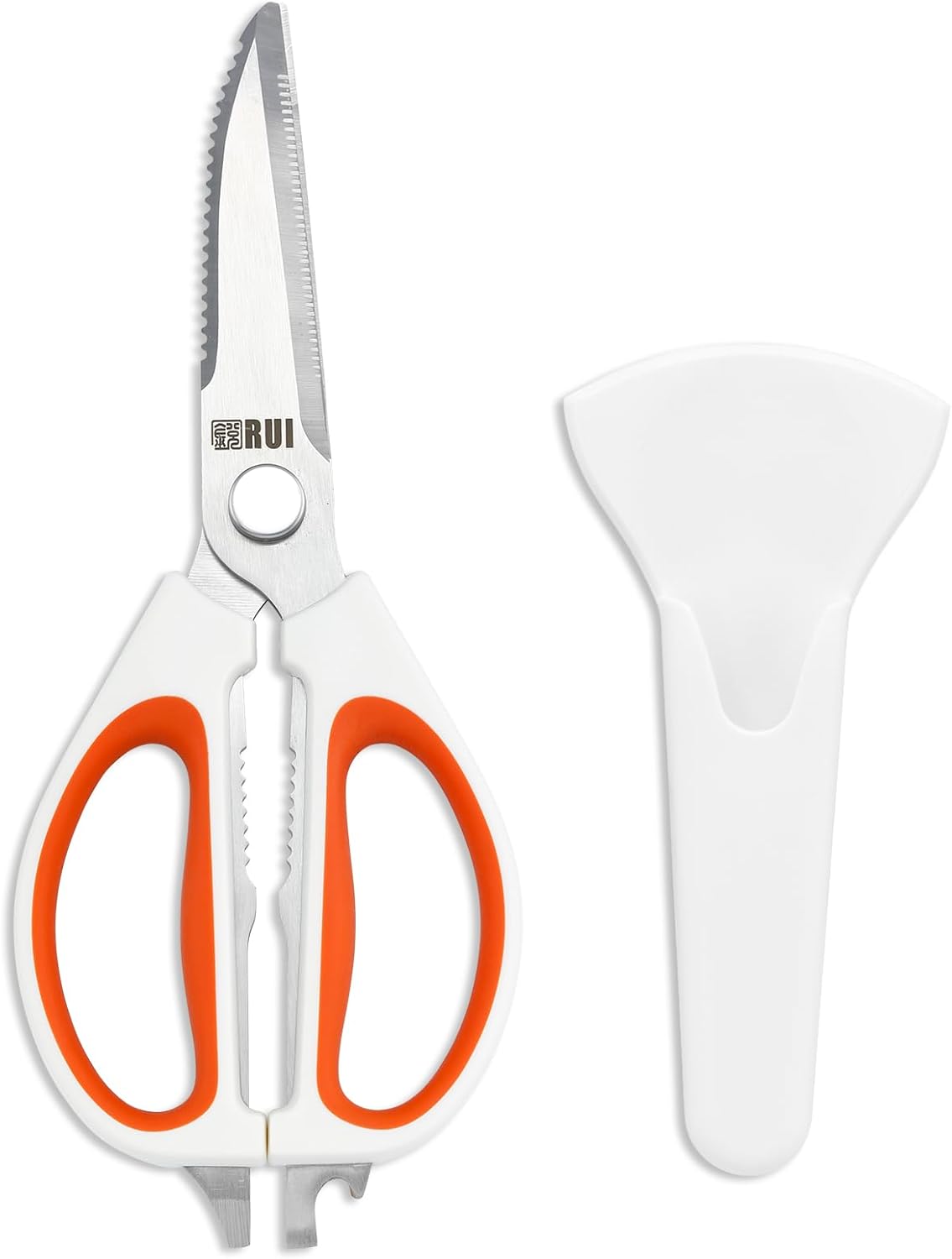 Kitchen Scissors with Magnetic Holder Heavy Duty Magnetic Scissors for Fridge, Kitchen Shears Magnet Sheath Set for Food Meat Pizza Herb Vegetables, White
